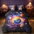 thumbnail image 1 of Manfei Celestial Planets 7pcs Queen Bedding,Dreamy Galaxy Theme Bedding Comforter Set Queen,Orange Purple,Black Reversible, 1 of 7