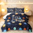 thumbnail image 1 of Manfei Celestial Planets Stars Quilt King,Cartoon Astronaut Initial R King Coverlet Set,Navy Blue Reversible,3-Piece,1 Bedspread and 2 Pillowcases, 1 of 7