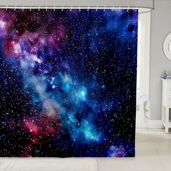 Manfei Celestial Starry Sky Shower Curtain 72Wx78L,Dreamy Nebula Bath Curtain,Blue Purple
