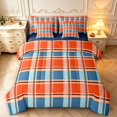 thumbnail image 1 of Manfei Checkered Art 7-Piece King Bedding,Geometric Plaid King Bed in a Bag,Orange Blue Black,Navy Blue Reversible, 1 of 7