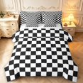 thumbnail image 1 of Manfei Checkered Art 7-Piece Twin Bedding,Glossy Drip Bedding Comforter Set,Black White,Reversible, 1 of 7