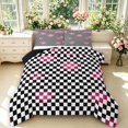 thumbnail image 1 of Manfei Checkered Art Queen Comforter Set,Geometric Plaid Comforter Sets Queen,Black White Pink,Black Reversible,3pcs,1 Comforter and 2 Pillowcases,3pcs,1 Comforter and 2 Pillowcases, 1 of 7