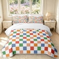 thumbnail image 1 of Manfei Checkered Art Twin Quilt Set,Geometric Plaid Twin Coverlet Set,Green Orange Blue,2-Piece,1 Bedspread and 1 Pillowcase, 1 of 7
