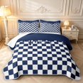 thumbnail image 1 of Manfei Checkered Art Twin Quilt Set,Geometric Plaid Twin Coverlet Set,Navy White,2-Piece,1 Bedspread and 1 Pillowcase, 1 of 7