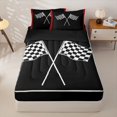 thumbnail image 1 of Manfei Checkered Racing Flags Zipper Full Size Comforter Sets with Fitted Sheet and 2 Pillowcases,Classic Geometric Print Zipper Bedding Set,Black Red,Black Reversible,4pcs, 1 of 8
