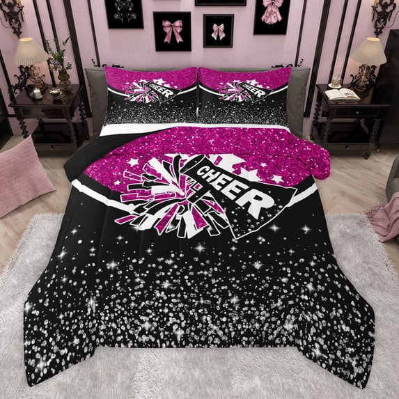Manfei Cheer Team 2pcs Bedding Comforter Set for Teens Girls,Bling Crystal Glitter Twin Comforter Sets,Girly Dreamy Dance Breathable Bedding Set,Super Cozy Room Decor,Reversible