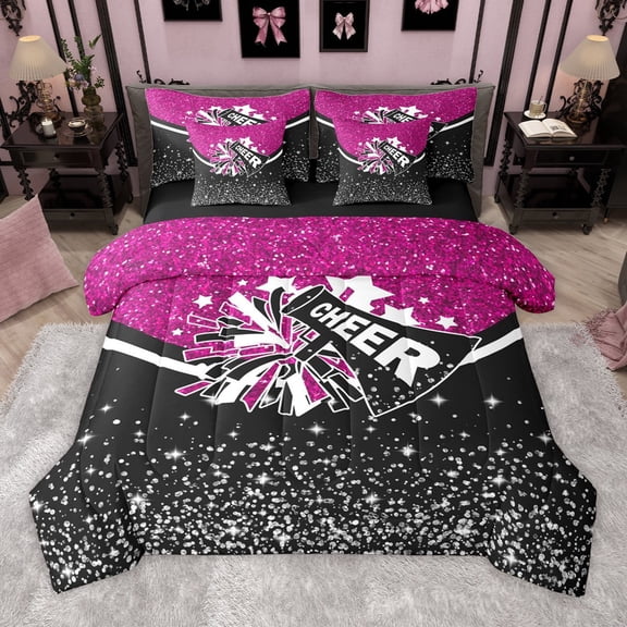Manfei Cheer Team 7-Piece Twin Bedding Sets for Teens Girls,Bling Crystal Glitter Bedding Comforter Set,Girly Dreamy Dance Breathable Sheet Sets,Super Cozy Room Decor,Reversible
