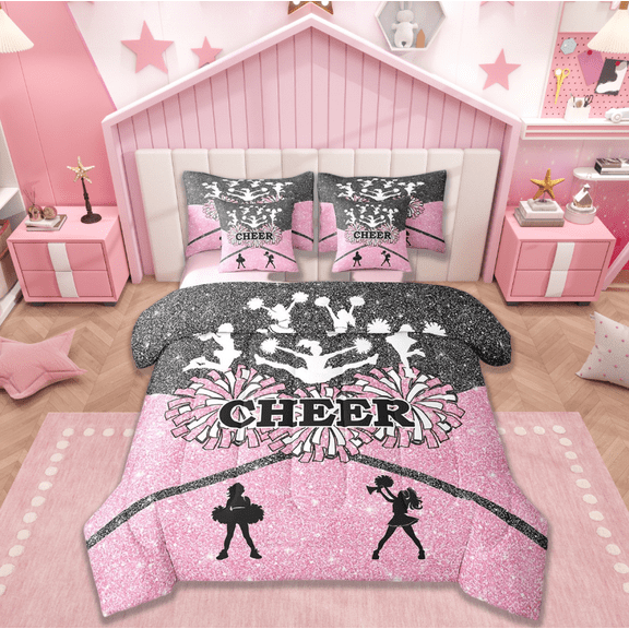 Manfei Cheerleading Bedding Comforter Set 7 Pieces,Cheeleader Gifts Full Bedding Set,Preppy Dancer Fitted Sheet Flat Sheet,Lightweight Room Decor Reversible