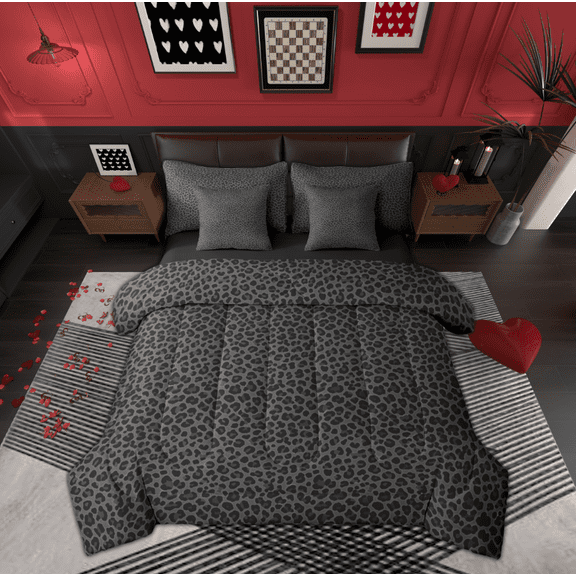 Manfei Cheetah Leopard Print Bedding Comforter Set 7-Piece, Black Dots King Bedding Sets, Fashion Geometric Stripes Reversible Bed Sheets, Breathable Home Decor