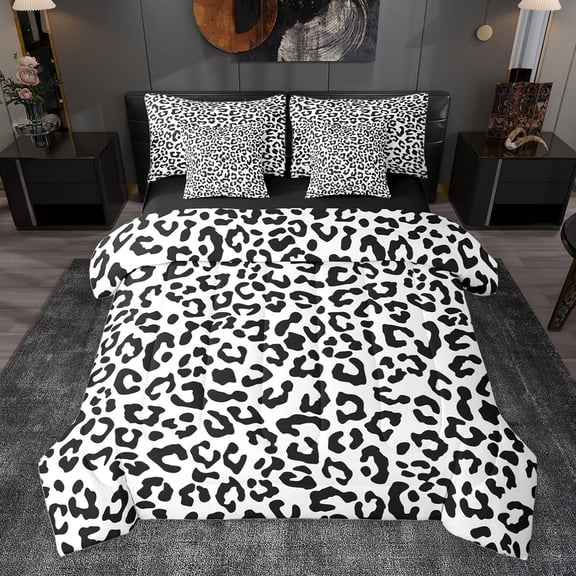 Homewish Cheetah Leopard Print Bedding Comforter Set 7pcs, Chic Abstract Ombre Queen Bedding Sets, Modern Fashion Style Reversible Queen Sheet Sets, Luxury Bedroom Decor