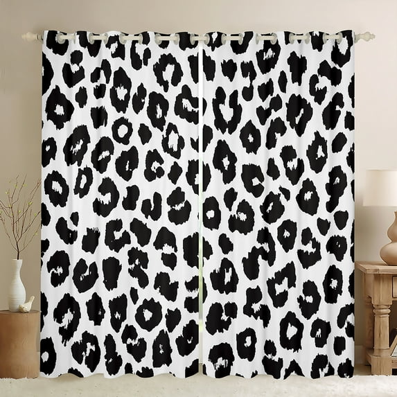 Manfei Cheetah Leopard Print Black Out Curtains, Black White Fashion Curtains Pack of 2 (42x63 Each), Teens Kids Adult Bedroom Curtains, Window Curtains Decor