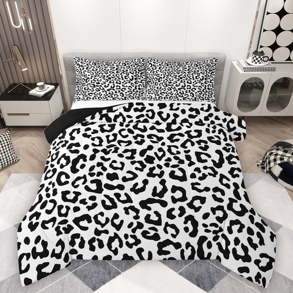 Homewish Cheetah Leopard Print Queen Comforter Set, Chic Abstract Ombre Bedding Sets, Modern Fashion Style Reversible Bedding Comforter Set, Luxury Bedroom Decor, 3 Pieces