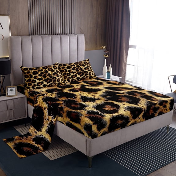 Manfei Cheetah Pattern Bed Sheets,Jungle Wildlife King Sheets,Leopard Print Sheet Set,Super Cozy Room Decor,4-Piece