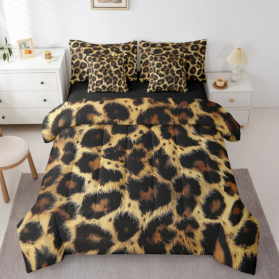 Manfei Cheetah Pattern Bedding Comforter Set 7 Pieces,Jungle Wildlife Full Bedding Set,Leopard Print Fitted Sheet Flat Sheet,Super Cozy Room Decor Reversible