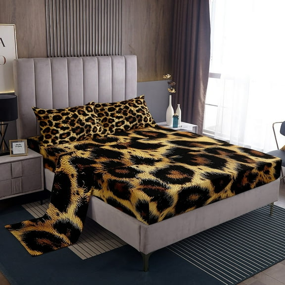Manfei Cheetah Pattern Twin Sheet Sets,Jungle Wildlife Twin Fitted Sheet,Leopard Print Flat Sheet,Super Cozy Room Decor,3-Piece