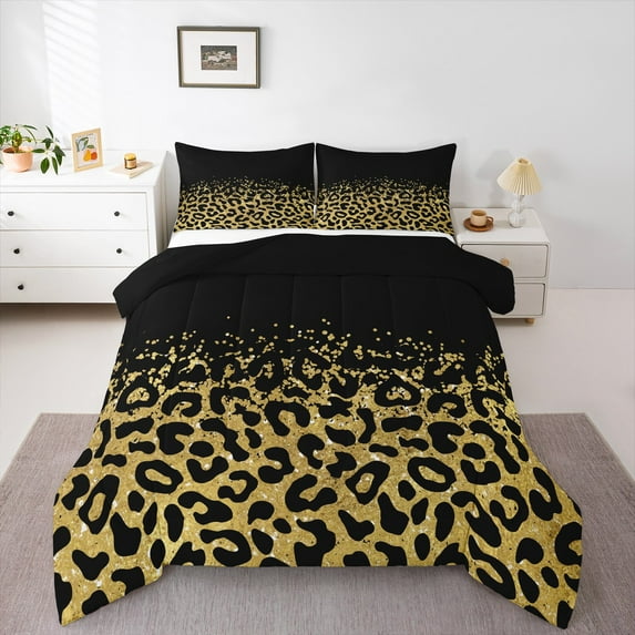 Manfei Cheetah Print 3pcs King Size Comforter Sets,Bling Glitter Bedding Comforter Set,Abstract Ombre Super Cozy Bedding Set,Microfiber Teenager Bedroom Decor,Reversible