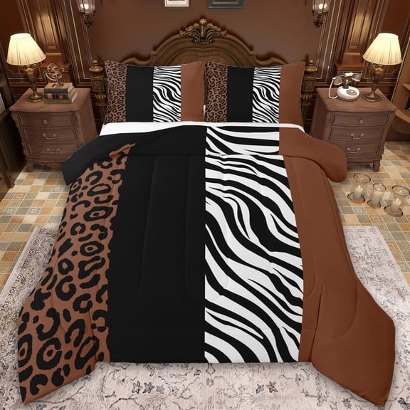 Manfei Cheetah Print Bedding Comforter Set,Jungle Animal Twin Comforter Sets,White Black Zebra Pattern Bedding Set For Teens,Super Cozy Room Decor Reversible,2pcs