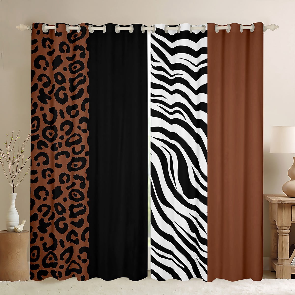 Manfei Cheetah Print Black Out Curtains,Jungle Animal Curtains Pack of 2 (42x63 Each),White Black Zebra Pattern Bedroom Curtains For Teens,Super Cozy Room Decor