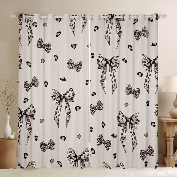 Manfei Cheetah Print Bow Black Out Curtains For Girl,Chic Leopard Pattern Curtains Pack of 2 (42x63 Each) For Kids