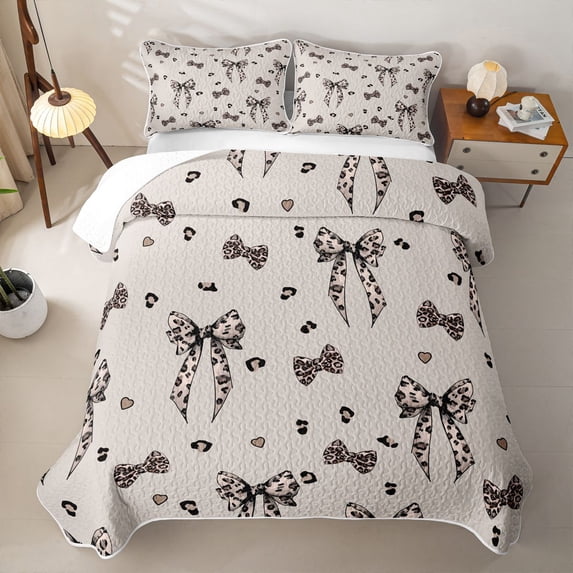 Manfei Cheetah Print Bow Twin Quilt Set For Girl,Chic Leopard Pattern Twin Coverlet Set For Kids,2-Piece