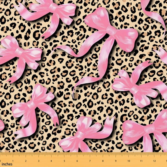 Manfei Cheetah Print Fabric by the Yard 2 Yards, Cute Bowknot Sewing Fabric, Pink Beige