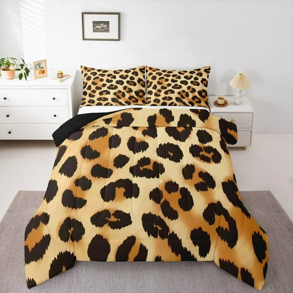 Manfei Cheetah Print Full Size Comforter Sets,Brown Black Bedding Comforter Set,Leopard Pattern Bedding Sets For Teens,Super Cozy Room Decor Reversible,3pcs