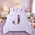 thumbnail image 1 of Manfei Cheetah Print J Personalized Initial Queen Comforter Set 3pcs for Girls Kids,Teens Women Kawaii Bow Tie Letter Bedding Comforter Set,Ultra Soft Home Decor, 1 of 6