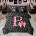 thumbnail image 1 of Manfei Cheetah Print Letter Bedding Comforter Set 7 Pieces, Pink Bowknot Monogrammed B Full Bedding Set, Modern Fashion Style Reversible Fitted Sheet Flat Sheet, Breathable Home Decor, 1 of 7