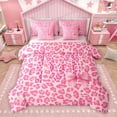 thumbnail image 1 of Homewish Cheetah Print Letter Bedding Comforter Set 7pcs, Pink Bowknot Monogrammed M King Bedding Sets, Modern Fashion Style Reversible Bed Sheets, Breathable Home Decor, 1 of 7
