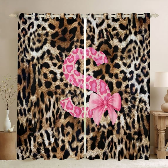 Homewish Cheetah Print Letter Curtains Pack of 2 (42x84 Each), Pink Bowknot Monogrammed S Curtains Blackout, Modern Fashion Style Bedroom Curtains, Curtains and Drapes Decor