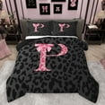 thumbnail image 1 of Homewish Cheetah Print Letter Full Size Comforter Sets, Pink Bowknot Monogrammed P Bedding Comforter Set, Modern Fashion Style Reversible Bedding Sets, Luxury Bedroom Decor, 3-Piece, 1 of 8