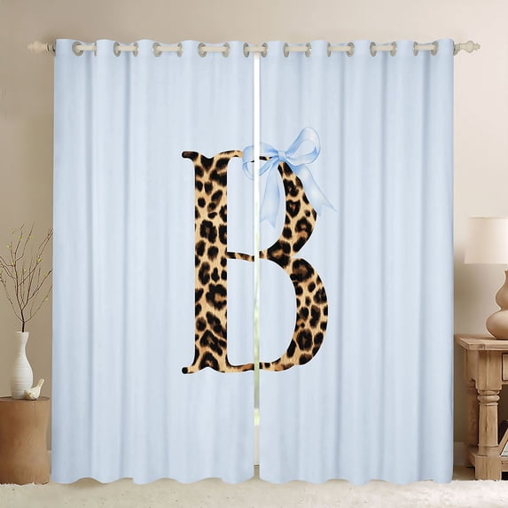 Manfei Cheetah Print Letter Monogrammed B Blackout Curtains Set of 2 (52x84 Each) for Kids Girls,Teens Women Blue Ribbon Bow Knot Window Curtains,Luxury Bedroom Decor