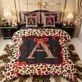 thumbnail image 1 of Manfei Cheetah Print Letter Monogrammed A Bedding Comforter Set 7-Piece for Women Girls,Teens Adults Shabby Chic Red Ribbon Bow King Bedding Sets,Black Reversible,Super Cozy Room Decor, 1 of 7