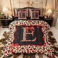 thumbnail image 1 of Manfei Cheetah Print Letter Monogrammed E Twin Bedding Sets 7-Piece for Women Girls,Teens Adults Shabby Chic Red Ribbon Bow Bedding Comforter Set,Black Reversible,Breathable Home Decor, 1 of 7