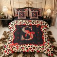 thumbnail image 1 of Manfei Cheetah Print Letter Monogrammed S Bedding Comforter Set 7pcs for Women Girls,Teens Adults Shabby Chic Red Ribbon Bow Queen Bedding Sets,Black Reversible,Super Cozy Room Decor, 1 of 7
