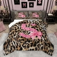 thumbnail image 1 of Homewish Cheetah Print Letter Queen Comforter Set, Pink Bowknot Monogrammed S Bedding Sets, Modern Fashion Style Reversible Bedding Comforter Set, Luxury Bedroom Decor, 3pcs, 1 of 8