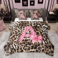 thumbnail image 1 of Homewish Cheetah Print Letter Twin Bedding Sets 7-Piece, Pink Bowknot Monogrammed A Bedding Comforter Set, Modern Fashion Style Reversible Sheet Sets, Super Cozy Room Decor, 1 of 7