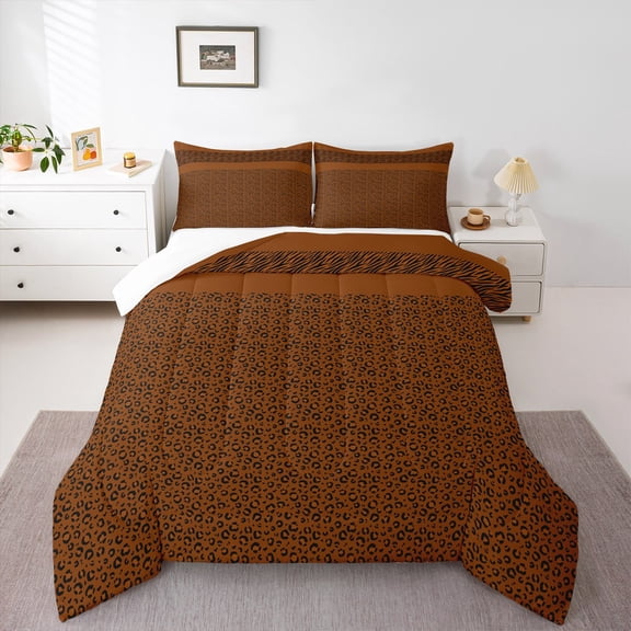Manfei Cheetah Print Queen Comforter Set,Jungle Wildlife Bedding Sets,Brown Leopard Pattern Bedding Comforter Set For Teens,Super Cozy Room Decor,3pcs