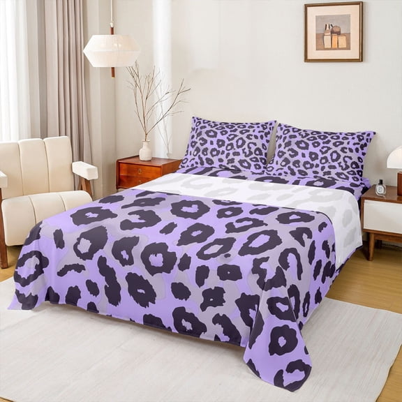 Manfei Cheetah Print Sheet Set Full,Safari Animal For Boys Kids Bedding Sets Full Size,Farmhouse Blue Full Sheet Sets,Ultra Soft Bedroom Decoration,4 Pieces