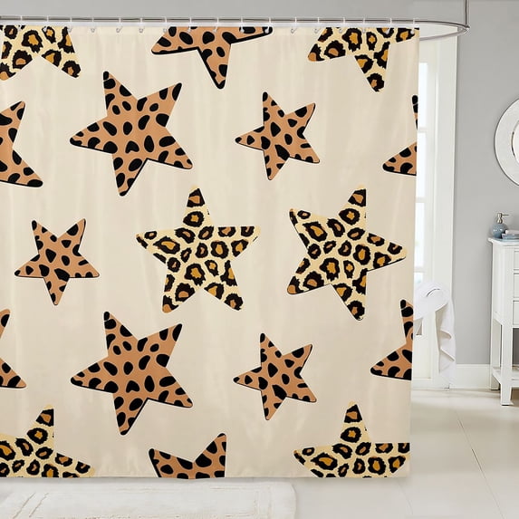 Manfei Cheetah Stars Printed Shower Curtain 72Wx78L,Chic Theme Bath Curtain,Cream Brown