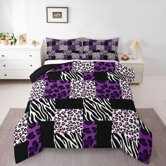 Manfei Cheetah Zebra Print 2pcs Bedding Comforter Set for Boys Girls,Abstract Animal Print Twin Comforter Sets,Geometric Grid Plaid Breathable Bedding Set,Lightweight Room Decor,Reversible