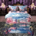 thumbnail image 1 of Manfei Cherry Blossom 7-Piece Twin Bedding Sets,Japanese Architecture Bedding Comforter Set,Natural Snowman Mountain Sheet Sets For Girls Kids,Luxury Bedroom Decor Reversible, 1 of 8