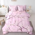 thumbnail image 1 of Manfei Cherry Blossom Bedding Comforter Set 7pcs,Rustic Flower Floral Queen Bedding Sets,Pink White Sakura Queen Sheet Sets For Gitls,Luxury Bedroom Decor,Reversible, 1 of 8