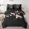 thumbnail image 1 of Manfei Cherry Blossom Bedding Twin Size,Japanese Art Comforter Sets with Sheets,Pink Black Bedding Sets Twin Size,Super Cozy Bedroom Decor Reversible,7pcs, 1 of 7