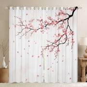 Manfei Cherry Blossom Black Out Curtains,Japanese Style Curtains Pack of 2 (42x63 Each),Pink Sakura Bedroom Curtains For