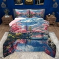 thumbnail image 1 of Manfei Cherry Blossom Full Size Comforter Sets,Japanese Architecture Bedding Comforter Set,Natural Snowman Mountain Bedding Sets For Girls Kids,Luxury Bedroom Decor Reversible,3-Piece, 1 of 8