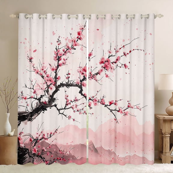 Manfei Cherry Blossoms Blackout Curtains Set of 2 (52x84 Each) for Boys Girls,Pink Sakura Window Curtains,Japanese Style Curtains and Drapes,Luxury Bedroom Decor