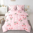 thumbnail image 1 of Feelyou Cherry Print Bedding Comforter Set 7 Pieces, Groovy Floral Full Bedding Set, Kawaii Cartoon Theme Fitted Sheet Flat Sheet, Super Cozy Bedroom Decor, 1 of 7