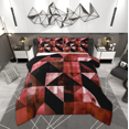 thumbnail image 1 of Manfei Chic Abstract Full Size Comforter Sets for Adult, Red Rectangle Geometric Bedding Comforter Set, Retro Artwork Reversible Bedding Sets, Microfiber Bedroom Decor, 3 Pieces, 1 of 8