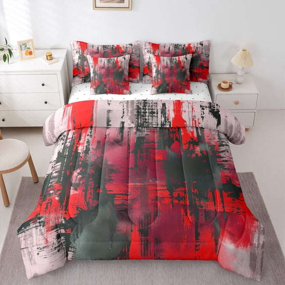 Manfei Chic Abstract Geometric Bedding Comforter Set 7pcs, Modern Fashion Queen Bedding Sets, Teen Kid Child Adult Reversible Queen Sheet Sets, Ultra Soft Home Decor